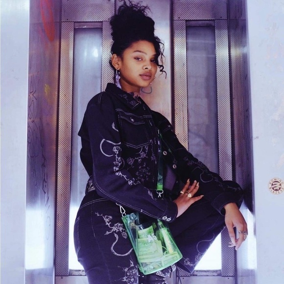 I.AM.GIA Pant Lunar Sun Moon Rose Thorn Snake Denim Mid-Rise Black XS EUC - Picture 7 of 8